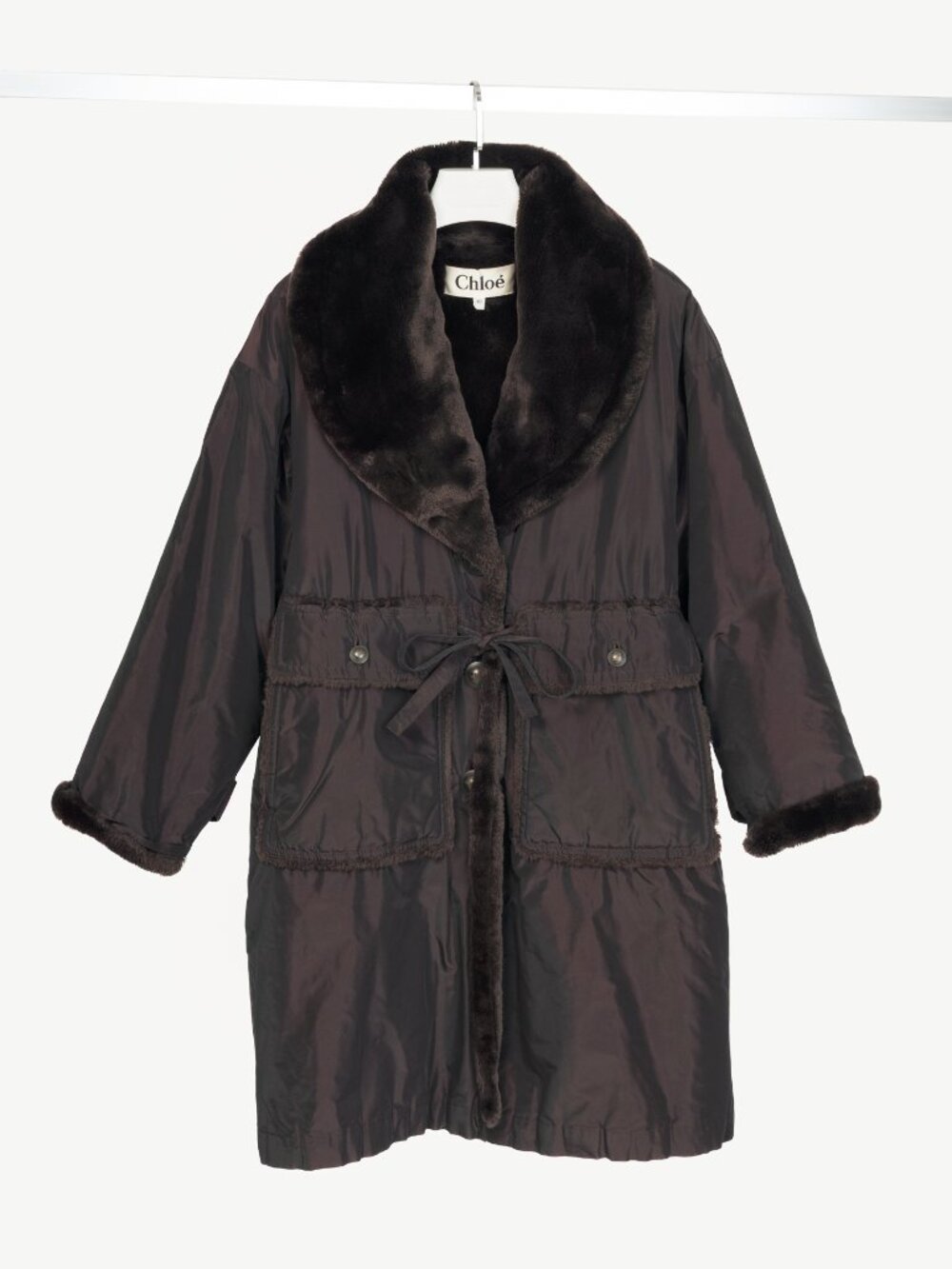 Chloe Brown Taffeta Faux-Shearling Coat